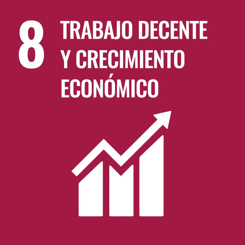 Icono del Objetivo de Desarrollo Sostenible 8 sobre trabajo decente y crecimiento económico inclusivo, aplicado a proyectos de competitividad y desarrollo territorial.